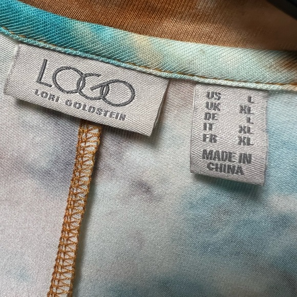 LOGO by Lori Goldstein Tie-Dye Short Sleeve Top - Brown and Blue - Picture 2 of 8